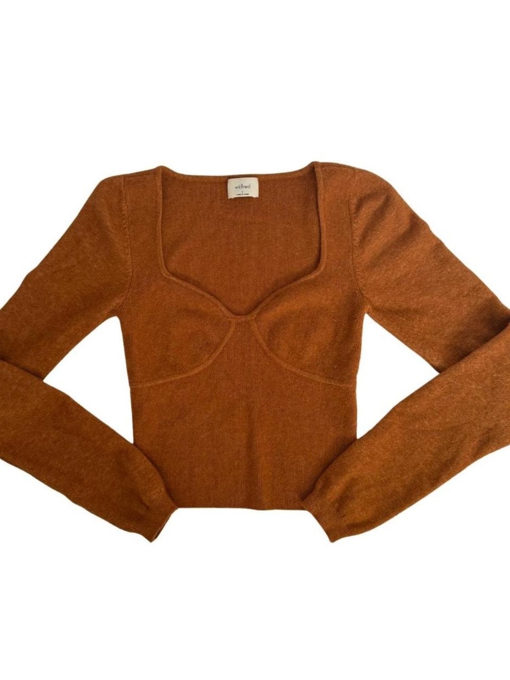 Aritzia Wilfred Greer Sweater- Rust Burnt Orange Square-Neck Crop Sweater